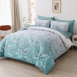 Soft Floral Leaf Comforter Set, Queen/King Size, Quilted Cozy Bedding with Pillowcases