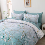 Soft Floral Leaf Comforter Set, Queen/King Size, Quilted Cozy Bedding with Pillowcases