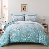 Soft Floral Leaf Comforter Set, Queen/King Size, Quilted Cozy Bedding with Pillowcases