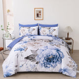 Plush Floral Comforter Set, Queen/King Size, Winter Quilted Bedding with Pillowcases