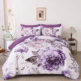 Elegant Floral Comforter Set, Queen/King Size, Warm Quilted Bedding with Pillowcases