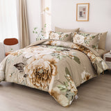 Cozy Floral Comforter Set, Queen/King Size, Quilted Warm Bedding with Pillowcases