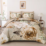 Cozy Floral Comforter Set, Queen/King Size, Quilted Warm Bedding with Pillowcases