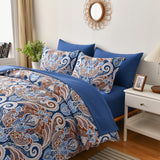 Floral Stripes Comforter Set, Queen/King Size, Elegant 3-Piece Bedding with Pillowcases