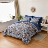 Floral Stripes Comforter Set, Queen/King Size, Elegant 3-Piece Bedding with Pillowcases