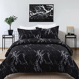 Queen/King Black Marble Comforter Set, Printed Bedding for All Seasons, Soft Microfiber 3-Piece