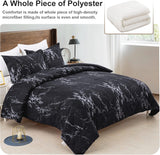 Queen/King Black Marble Comforter Set, Printed Bedding for All Seasons, Soft Microfiber 3-Piece