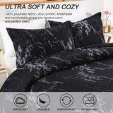 Queen/King Black Marble Comforter Set, Printed Bedding for All Seasons, Soft Microfiber 3-Piece