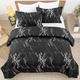 Queen/King Black Marble Comforter Set, Printed Bedding for All Seasons, Soft Microfiber 3-Piece