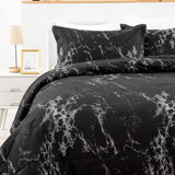 Queen/King Black Marble Comforter Set, Printed Bedding for All Seasons, Soft Microfiber 3-Piece