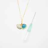 Gift Gox - Aroma Necklace 925 Silver, Gold coated - Green Shell Ocean Breeze (Light blue) + Purify Oil Blend