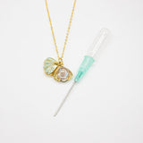 Gift Gox - Aroma Necklace 925 Silver, Gold coated - Green Shell Dreamy Lavender (Light Purple) + Purify Oil Blend