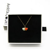 Gift Gox - Aroma Necklace 925 Silver, Gold coated - Green Shell Sunset Coral (Bright Red Orange) + Purify Oil Blend