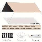 Outdoor camping square sky curtain, black glue sky curtain, sun and rain protection 400*300cm