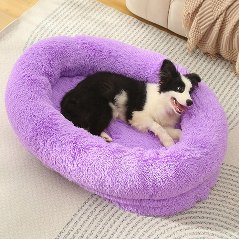 Fluffy Donut-Shaped Pet Bed- Soft, Cozy, and Anti-Anxiety for Dogs and Cats, Machine Washable  Purple Size:S 60*15*18cm