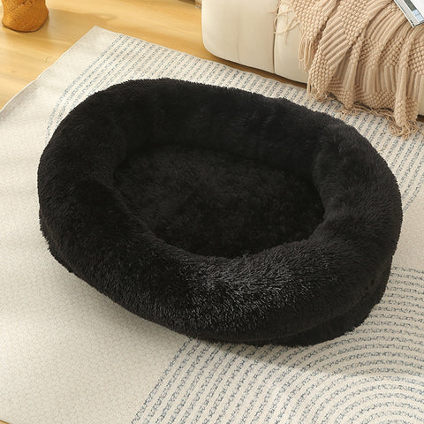 Fluffy Donut-Shaped Pet Bed- Soft, Cozy, and Anti-Anxiety for Dogs and Cats, Machine Washable  Black Size:L 90*65*20cm