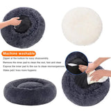 Calming Donut Pet Bed -Soft Faux Fur, Anti-Anxiety Fluffy Round Bed for Cats and Small Dogs (Light Gray)50cm