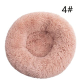 Calming Donut Pet Bed -Soft Faux Fur, Anti-Anxiety Fluffy Round Bed for Cats and Small Dogs (Blush Pink)40cm