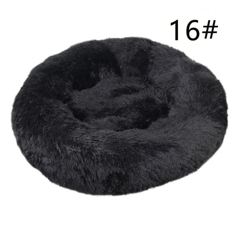 Calming Donut Pet Bed -Soft Faux Fur, Anti-Anxiety Fluffy Round Bed for Cats and Small Dogs (Black)40cm