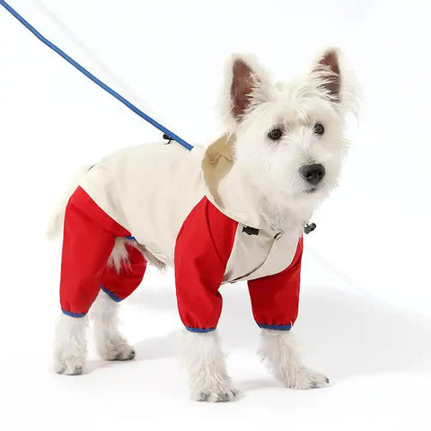 Waterproof Dog Raincoat with Hidden Leash Hole - Windproof and Comfortable for Outdoor Walks, Size:XL (Back Length 35cm/13.77in, Bra 49cm/19.29in) White