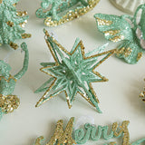 Green Glitter 3D Star Ornament with Gold Accents -Hanging Christmas Decoration 5 pieces