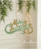 Green and Gold Glitter Merry Christmas Hanging Ornament -Festive Holiday Decoration 5 pieces