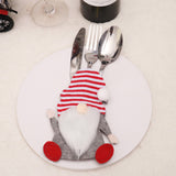 Christmas Gnome Cutlery Holder – Red Striped Hat Silverware Pouch for Festive Table Decor 10 pieces