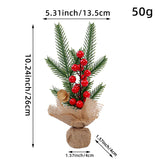 Mini Christmas Pine Tree Decoration - 10.24 Inches Tall with Red Berries and Burlap Base  (4 trees)