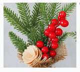 Mini Christmas Pine Tree Decoration - 10.24 Inches Tall with Red Berries and Burlap Base  (4 trees)