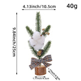 Mini Rustic Christmas Tree Decoration – 9.84 Inches Tall with Cotton and Plaid Bow Accents (4 trees)