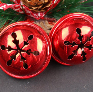 Red Star Christmas Ornament with Bells and Pinecone - Holiday Wreath Decoration 10 pieces