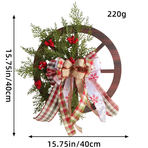 Decorative Wooden Wagon Wheel Wreath with Seasonal Flowers and Bows - Christmas Decorative Door Hanging 40CM