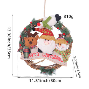 Rustic Christmas Wreath with Santa, Reindeer, and Snowman - Holiday Door Decoration