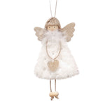 Fluffy Angel Hanging Ornament with Heart and Glitter Wings - Christmas Tree Decoration 16*10 cm White (6 pieces)