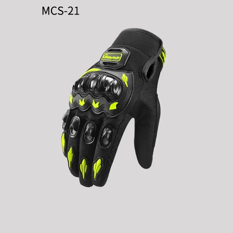 High-Performance Motorcycle Riding Gloves with Hard Knuckle Protection - Anti-Slip, Touchscreen Compatible, Neon Accents (Green,M size)