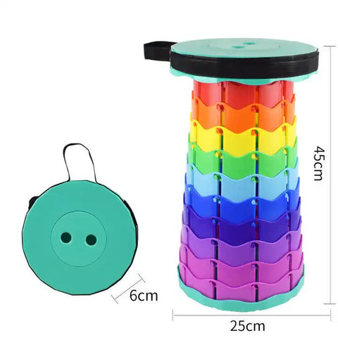 Rainbow Telescopic Stool - Collapsible, Portable, Foldable, and Adjustable Compact Chair (green-Top)