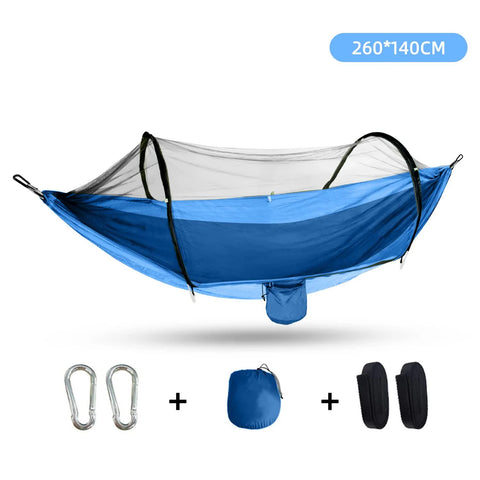 Outdoor Camping Hammock with Mosquito Net - Lightweight 260x140cm, Portable Travel & Hiking Gear Blue