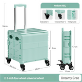 Foldable Rolling Storage Cart with Telescopic Handle - Large Capacity, Portable Utility Box  45L Green