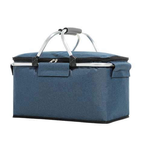 Insulated Picnic Basket with Aluminum Frame - Portable Collapsible Cooler Bag 18L 40*20*23cm(Navy Blue)