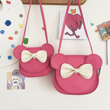 Adorable Bow Bear Crossbody Bag for Kids - Rose Red Small Shoulder Bag 13*13*5cm