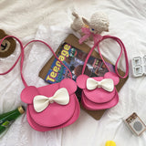 Adorable Bow Bear Crossbody Bag for Kids - Rose Red Small Shoulder Bag 13*13*5cm