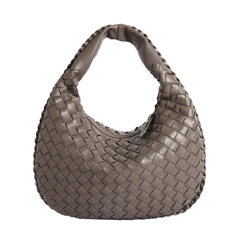 Luxury Woven Leather Hobo Bag - Elegant Shoulder Tote 34*21cm (Grey)