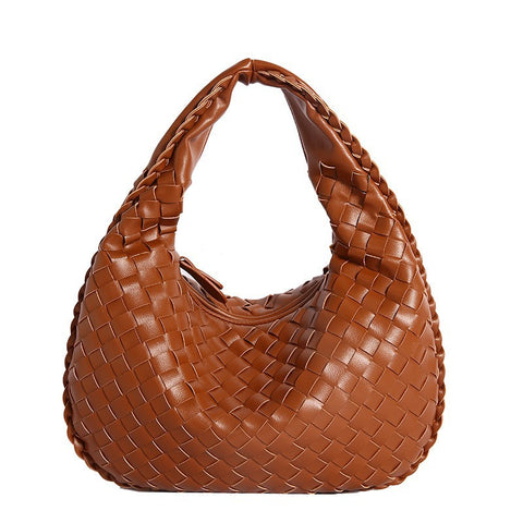 Luxury Woven Leather Hobo Bag - Elegant Shoulder Tote 34*21cm (Brown)