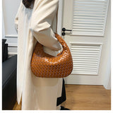 Luxury Woven Leather Hobo Bag - Elegant Shoulder Tote 34*21cm (Brown)