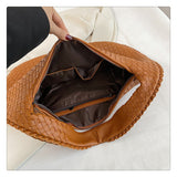 Luxury Woven Leather Hobo Bag - Elegant Shoulder Tote 34*21cm (Brown)