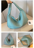 Elegant Woven Leather Hobo Bag - Soft Shoulder Tote 47*32cm (lake blue)