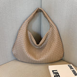 Elegant Woven Leather Hobo Bag - Soft Shoulder Tote 47*32cm (khaki)