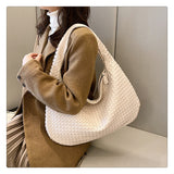 Elegant Woven Leather Hobo Bag - Soft Shoulder Tote 47*32cm (off-white)