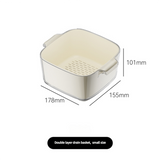 Two-Layer Drain Basket Colander - Small Size (Ivory, 2 set)