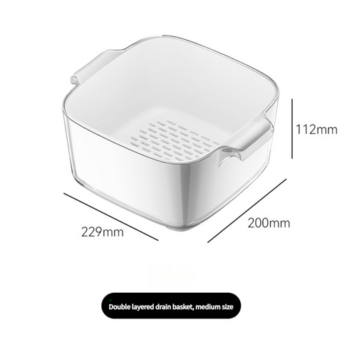 Two-Layer Drain Basket Colander - Medium Size (White, 2 set)